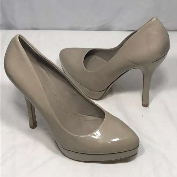 Aldo Shoes - Aldo Nude Tan Beige Patent Leather Heels  36 US 6